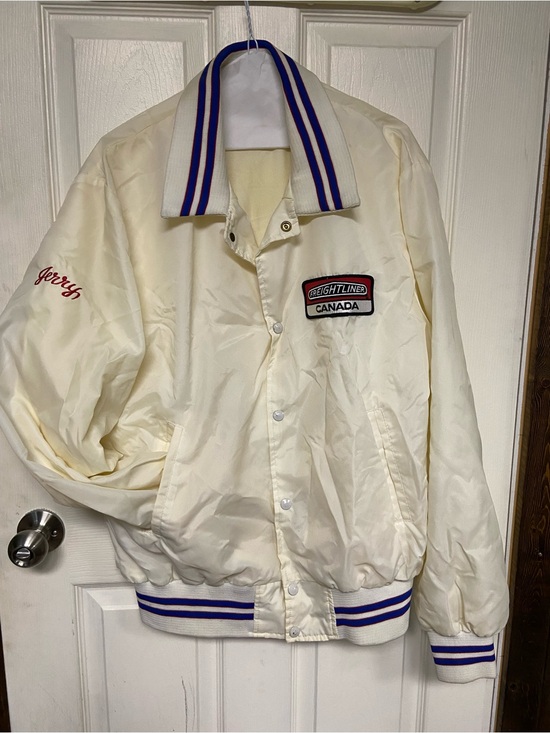 Other - Satin Bomber Jacket with Blue-Striped Ribbing - Unbranded